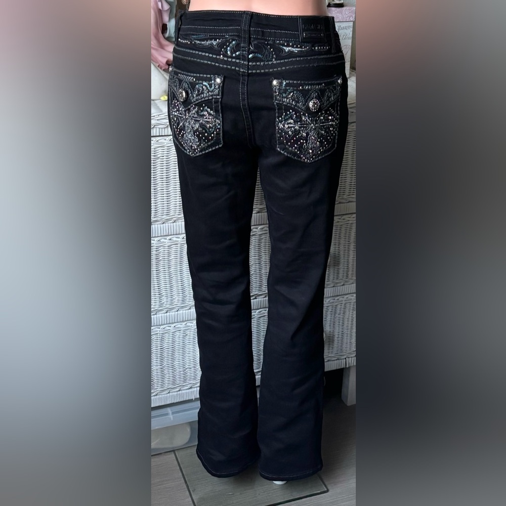 Vintage Lamasini Boot Cut Jeans Cotton MidRise Bling Embellished in Black Size 5